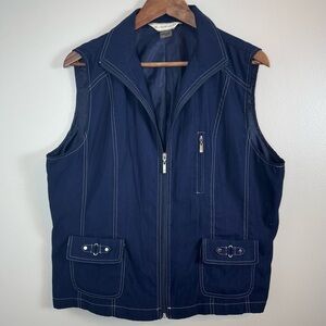 Women's Allison Daley Navy Blue Lightweight Full Zip Vest Rhinestone Size 14